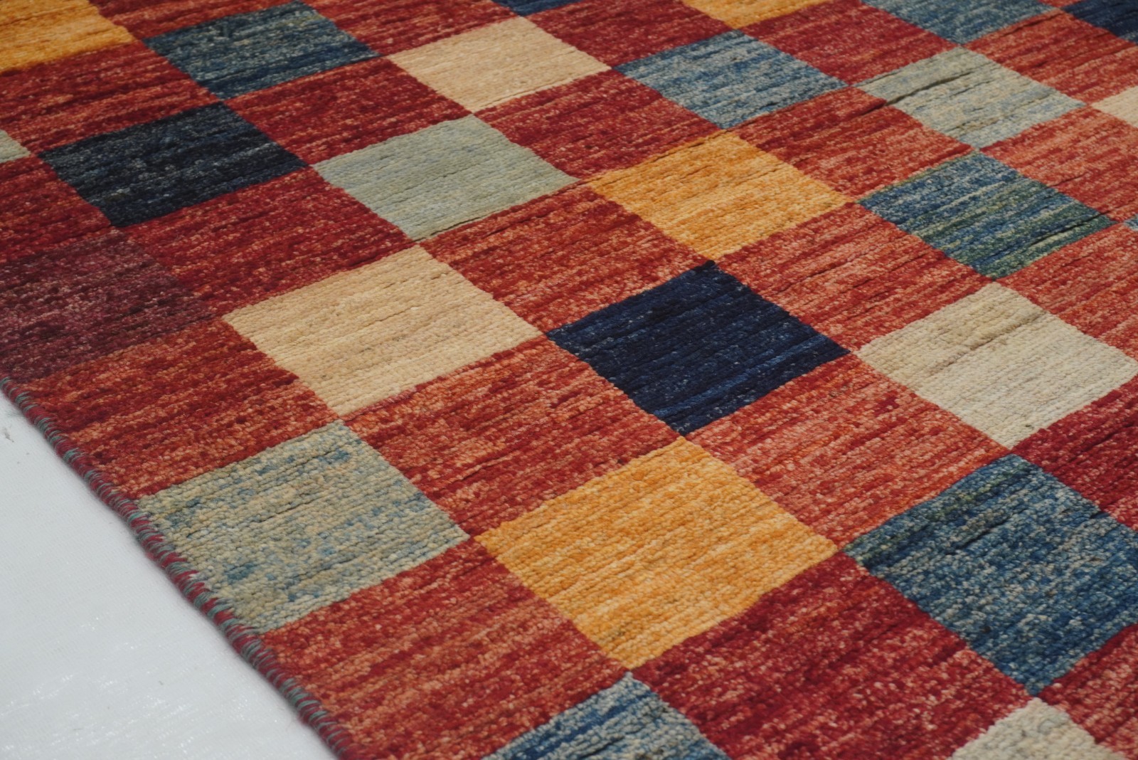6×8 ft Red Checkered Afghan Hand Knotted Wool Area Rug