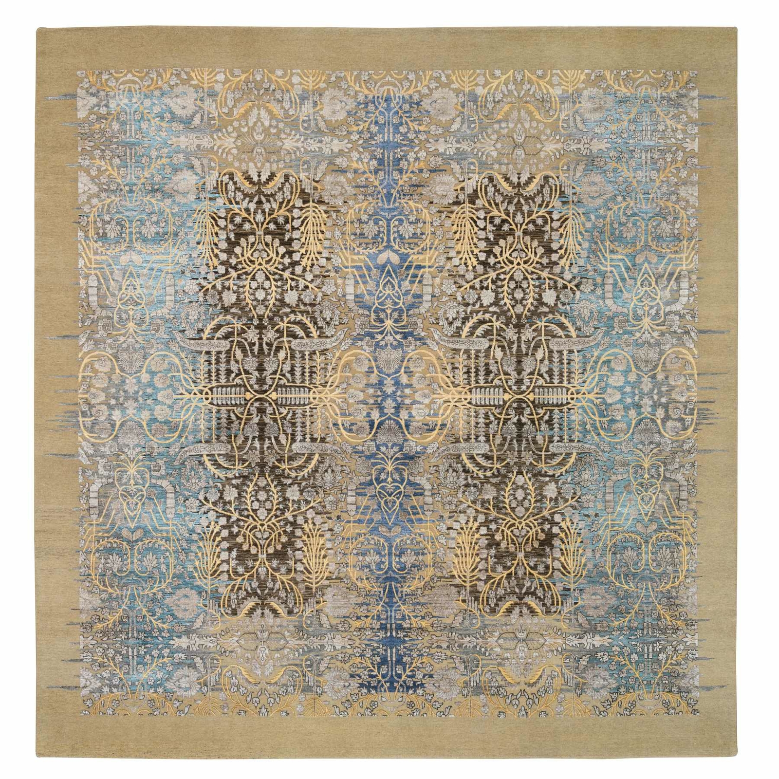 12’2″ x 12’2″ Honey Brown Silk With Wool Hand Knotted Saroogh Square Rug R64440
