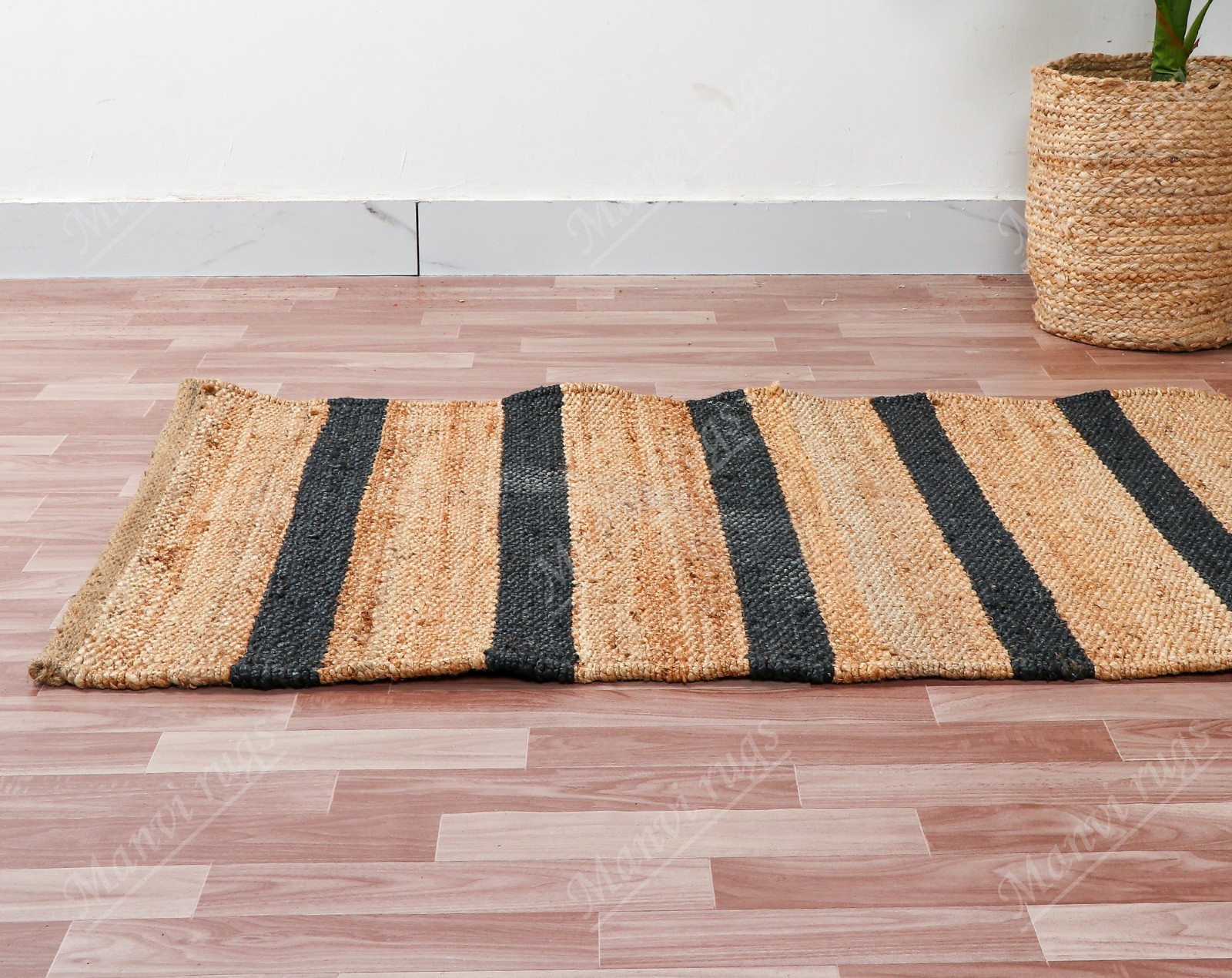 Hand Loomed Jute Hemp Runner Rug, Vintage Style, Custom Size