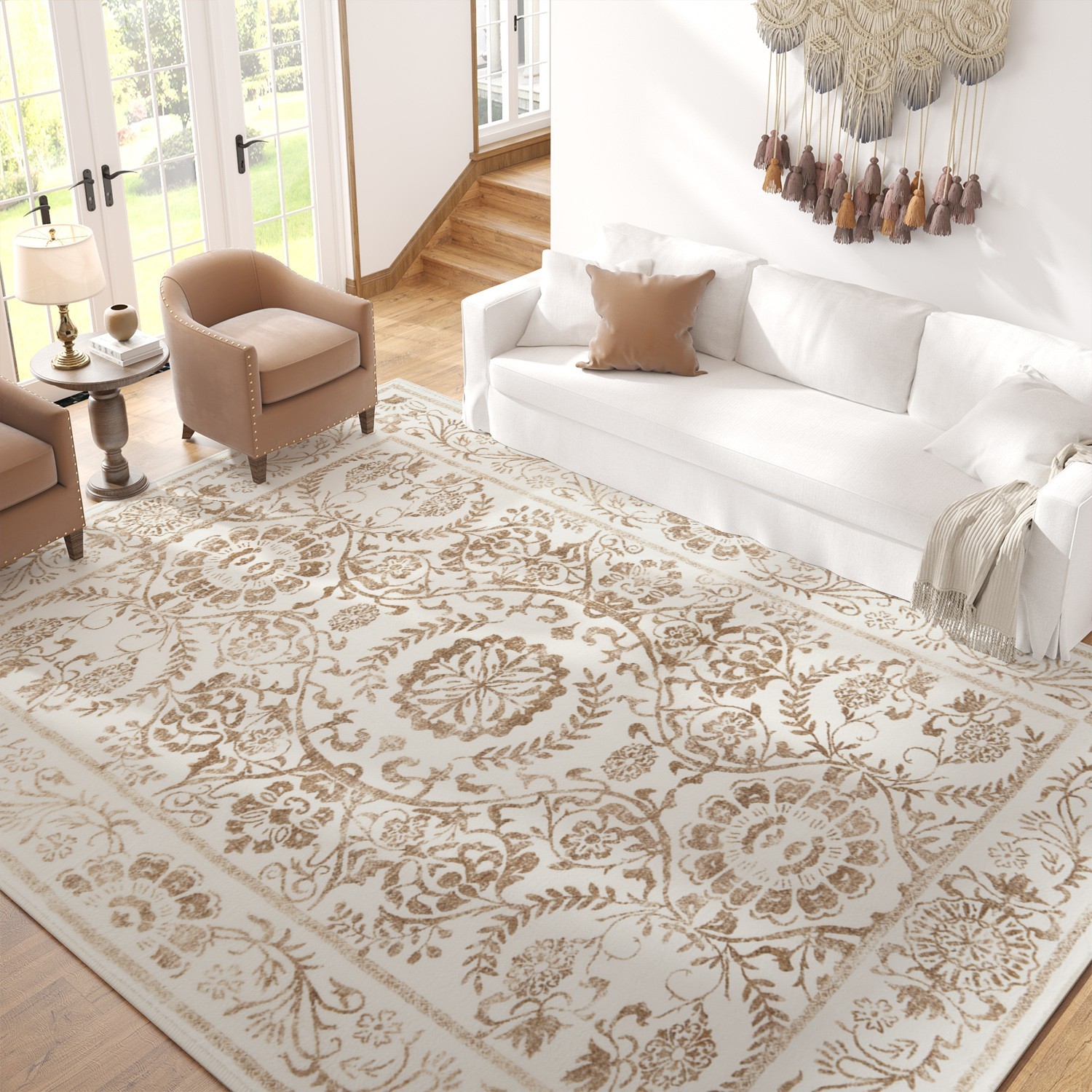 6×9 Vintage Abstract Area Rug Washable Non-Slip Living Room Bedroom Taupe