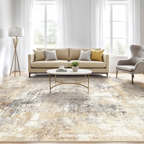 Area Rug Living Room Rugs: 5×7 5′ x 7′ (Rectangular) Abstract Gray Gold