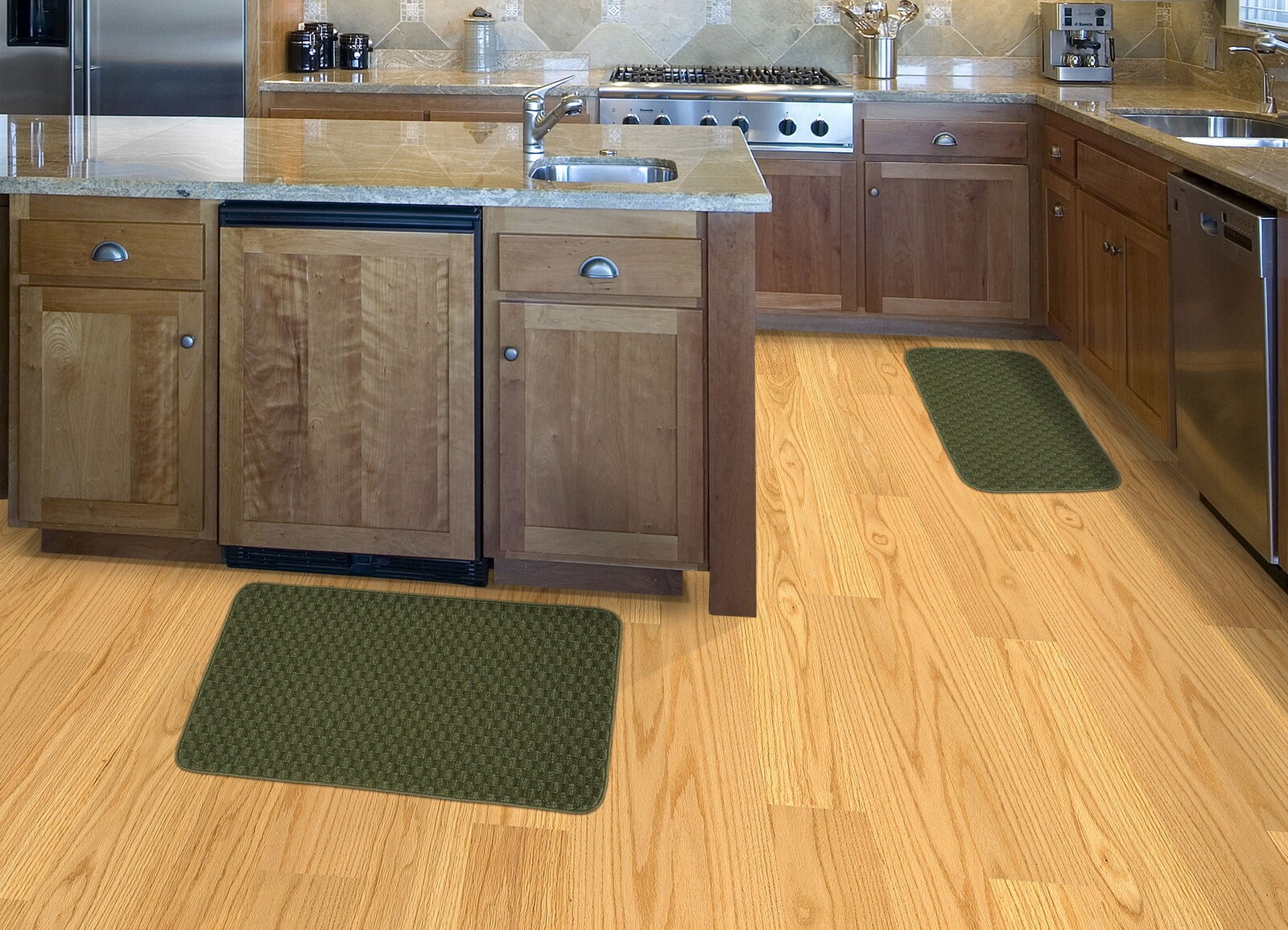2pc Kitchen Rug Set 18 in. x30 in. mat & 24 in. x40 in. Sage Area Rugs Indoor