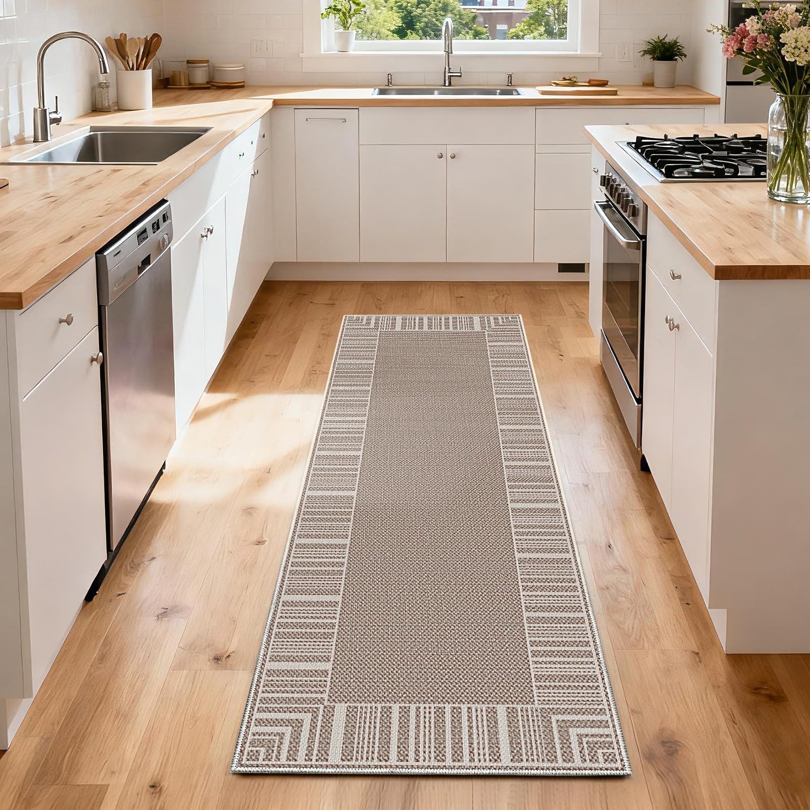 Striped Border Hallways Runner Rugs Washable 2×6 Entryway Rug Runners for Kit…