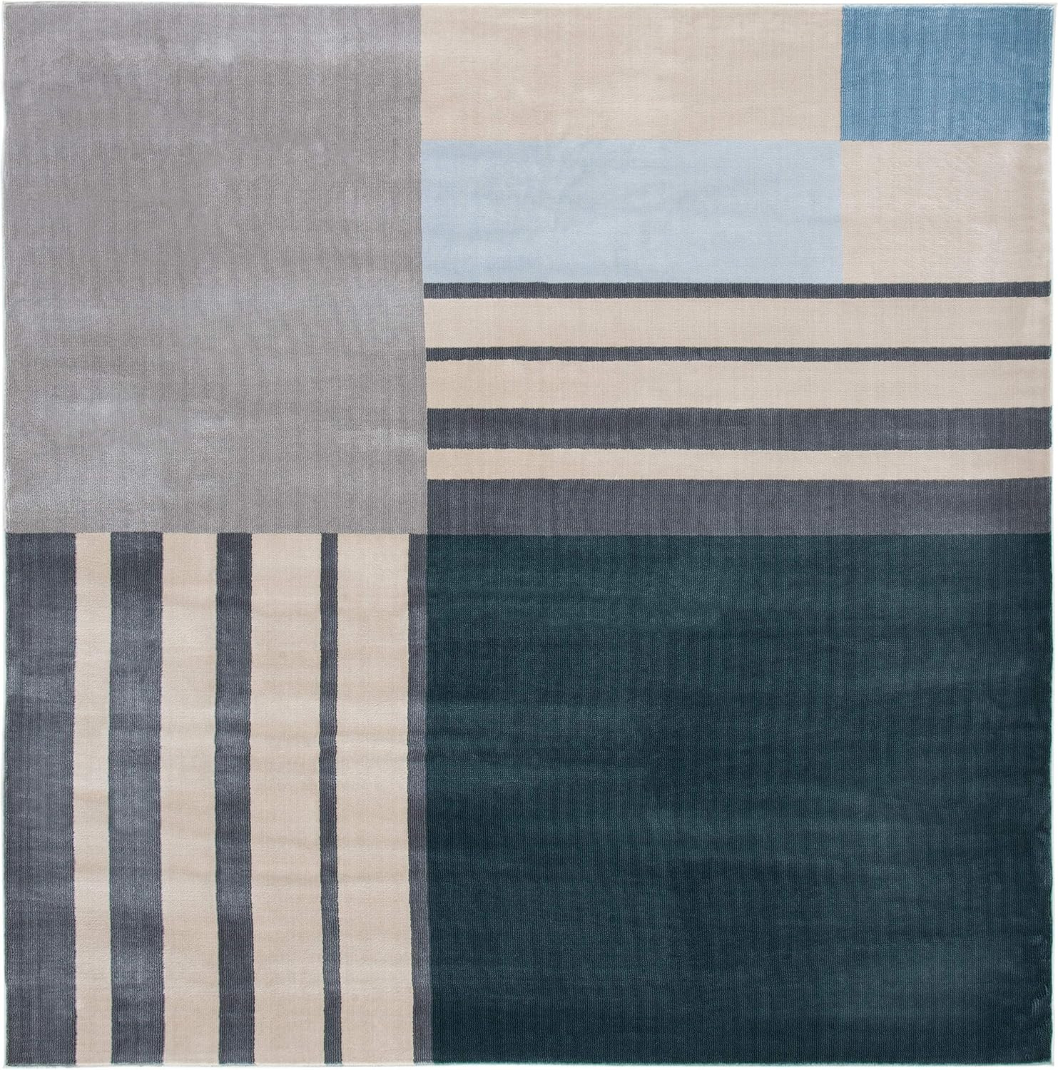 Orwell Collection Area Rug – 3′ Square, Charcoal & Beige, Mid-Century Modern Abs