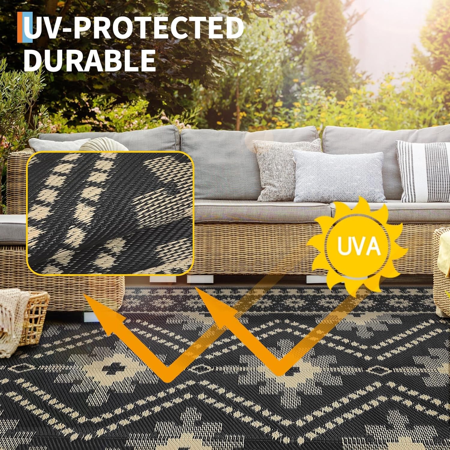 Outdoor Rug Waterproof for Patio, 8×10/9×12/9×18′ Reversible Plastic Straw Rug