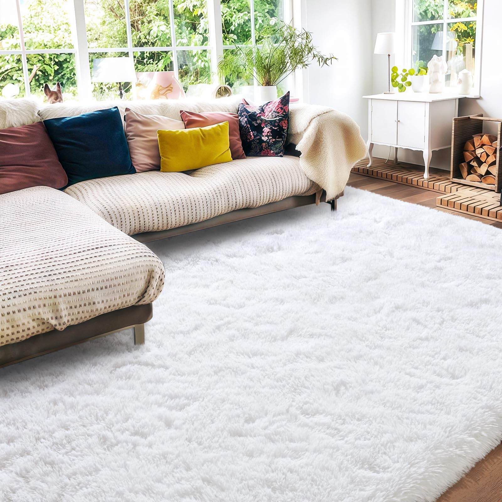Quntue 8X10 Area Rugs For Living Room Large Ultra Fluffy Fuzzy Shag White Rug