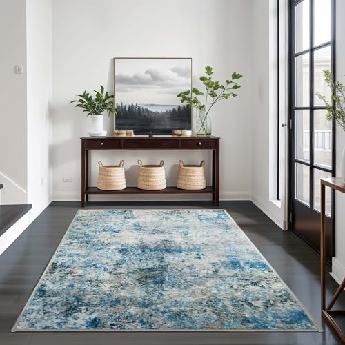 Modern Abstract Washable Area Rugs – 3×5 Contemporary Soft Mat Stain Resistant