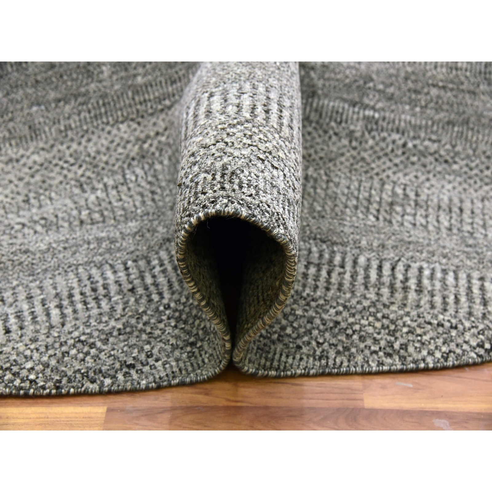 10′ x 10′ Knitting Needles Gray Undyed Wool Hand Knotted Grass Round Rug R79659