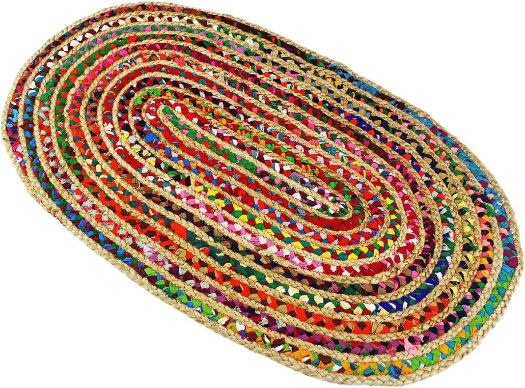Jute Rug 2′ x 3′ Oval – Handwoven Reversible Natural Cotton