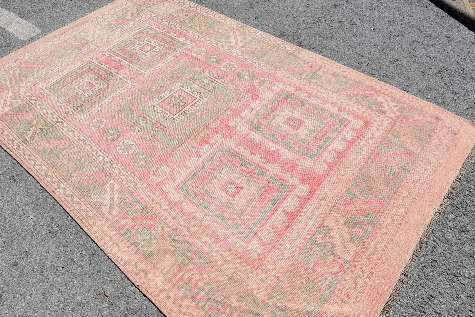 Turkish Vintage Rug, 5,5×8,5 ft Large Rug, Red Green Patchwork Wool Rug