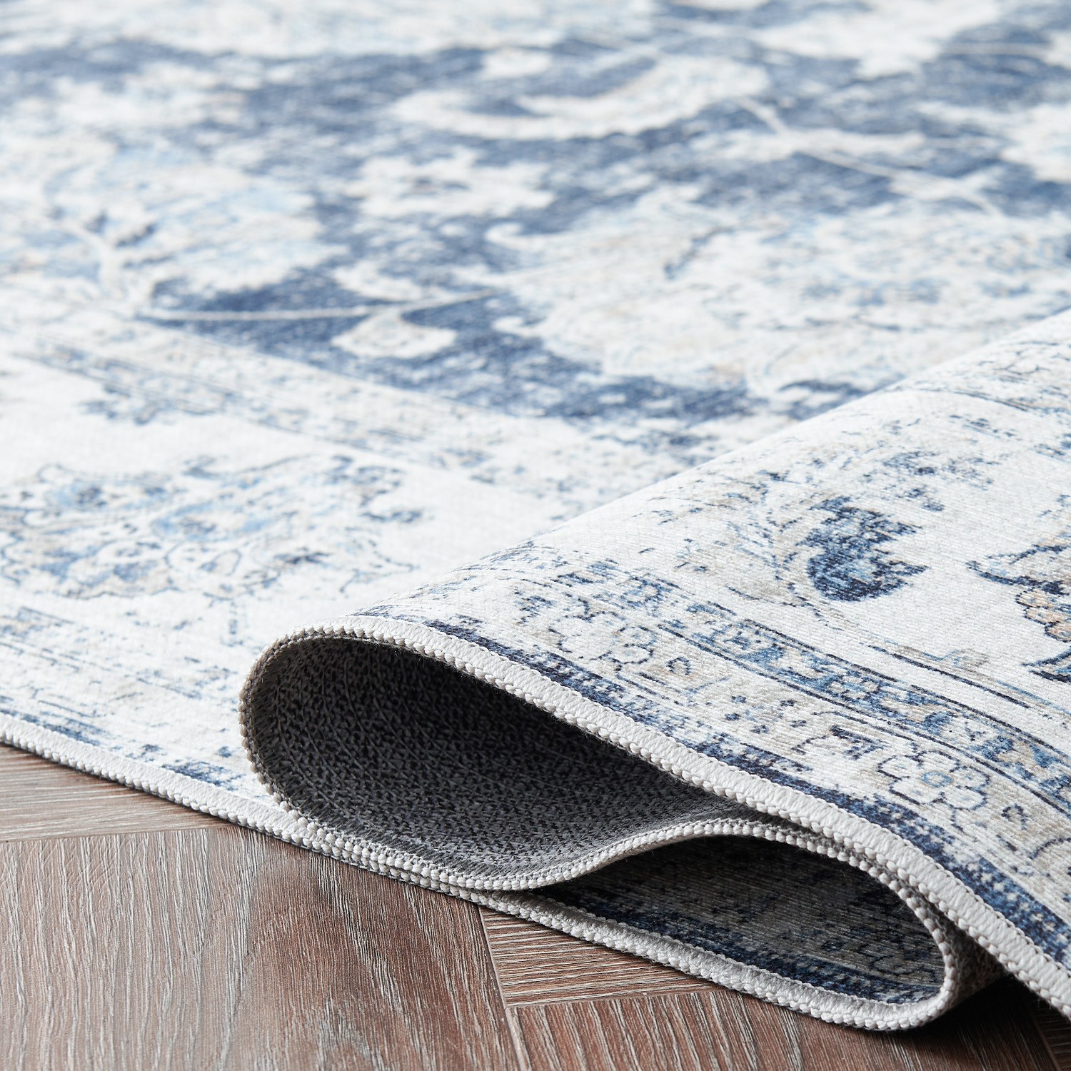 9 x 12 Area Rug Floral Vintage Washable Non-Slip Living Room Bed Room Blue