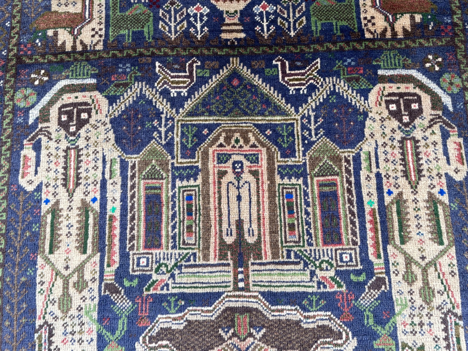 3×4 Handmade Baluchi Pictorial Rug Tribal Wool Carpet Mosque Animal Design Decor