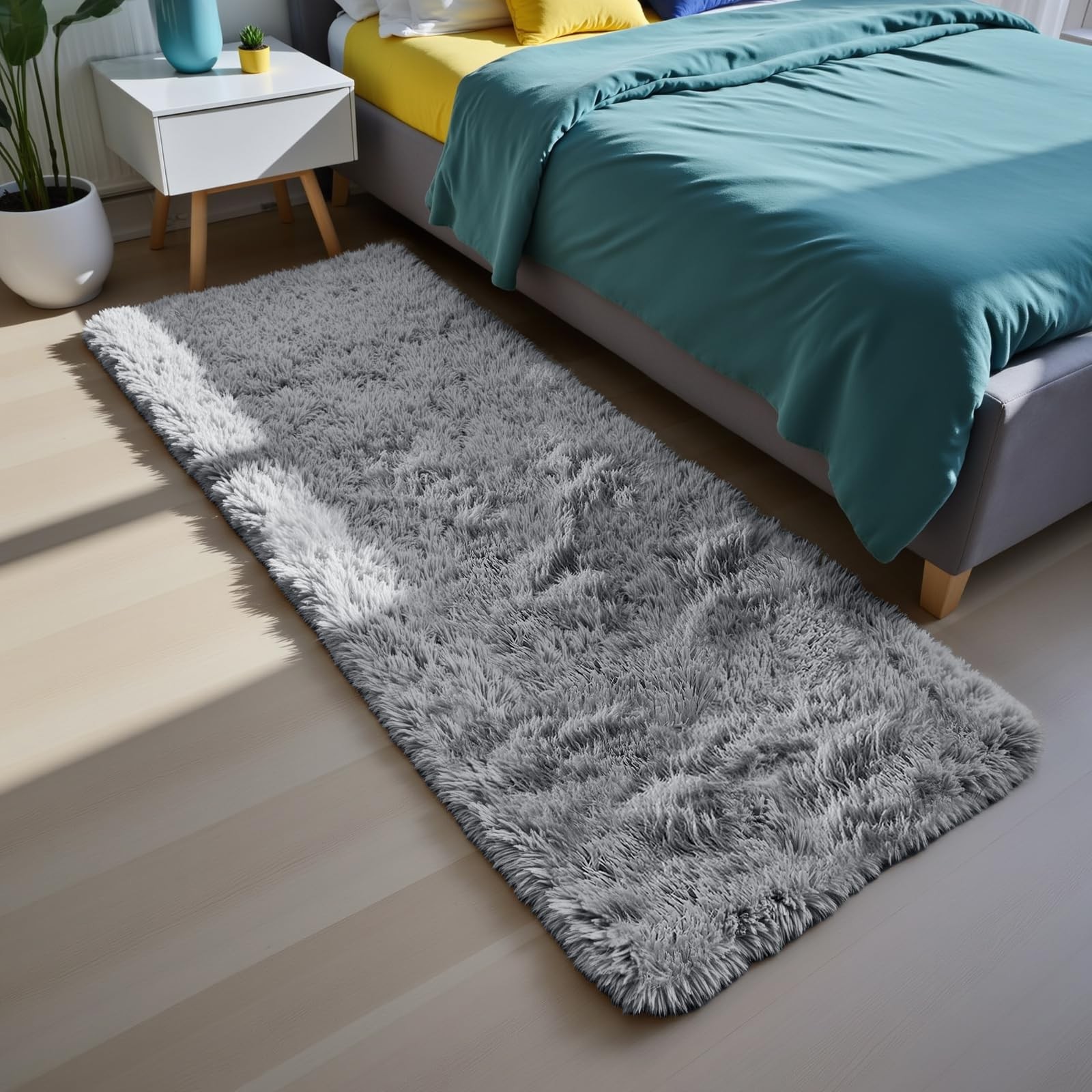 Light Grey 2×6 Soft Runner Rugs Fluffy Shag Carpet Bedside Living Room Decor
