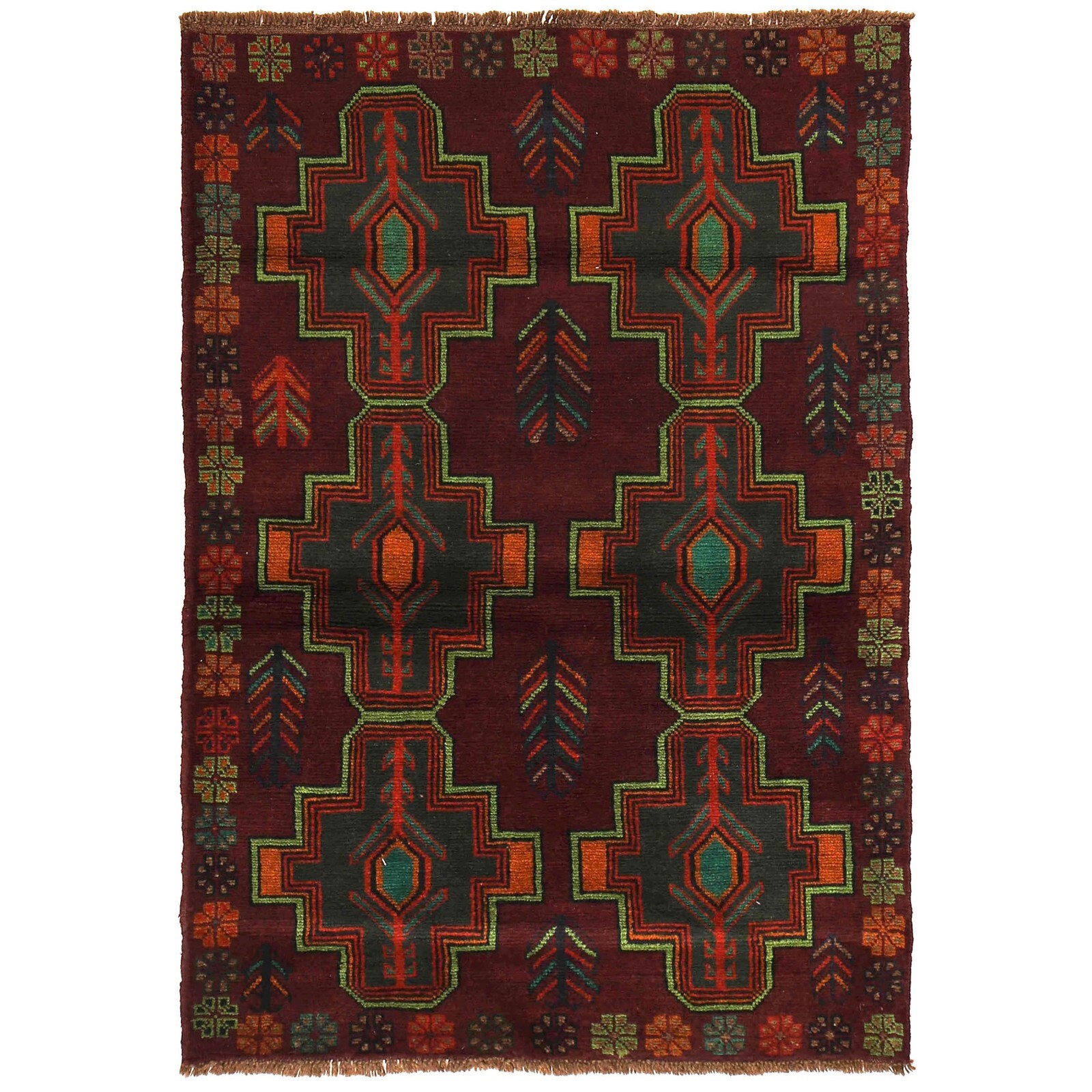 Hand Knotted Afghan Tribal Geometric Baluchi Area Wool Rug 4′ 3 x 6′ 0 ft-W27311