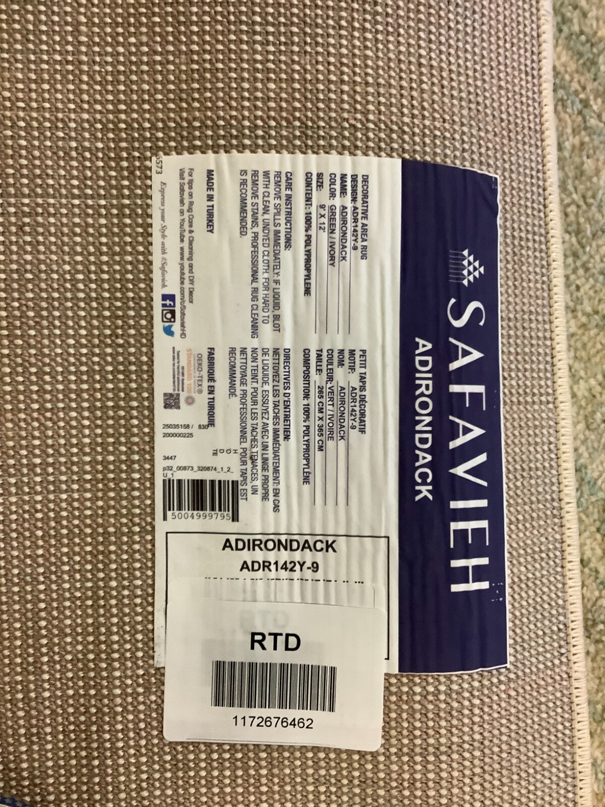 GREEN / IVORY 9′-0″ x 12′-0″ Flaw in Rug, Reduced Price 1172676462 ADR142Y-9