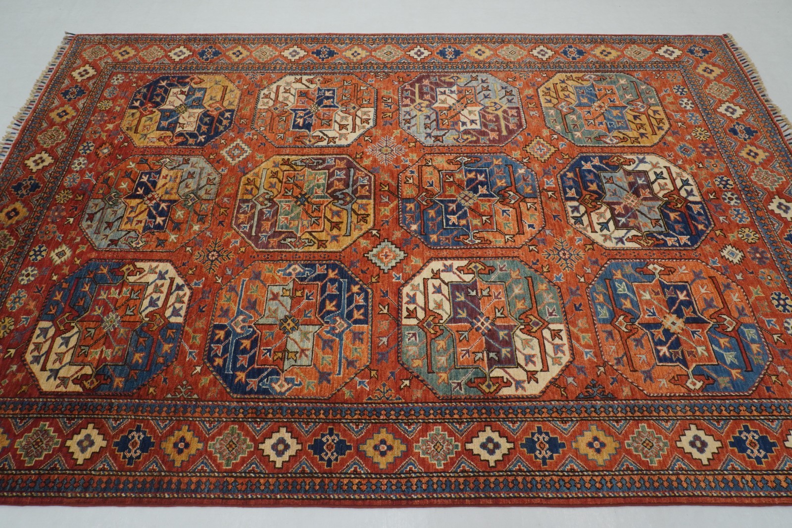 6×9 ft Red Ersari Afghan Hand Knotted Wool Tribal Area Rug