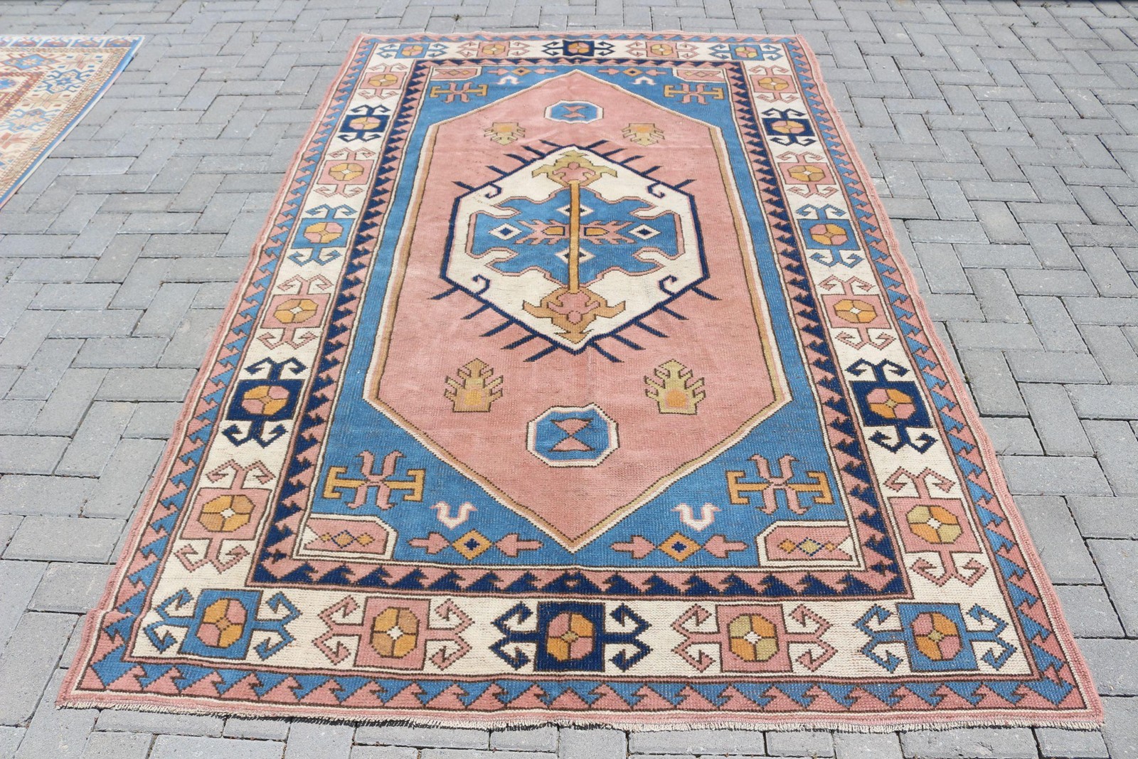 Vintage Rug, Large 5,2×8,2 ft Rug, Blue Southwestern Rug