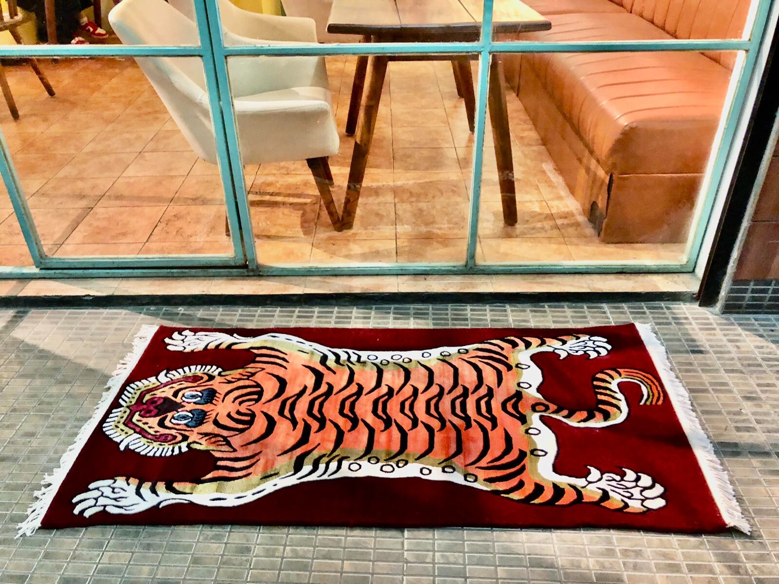 Hand knotted Tibetan Tiger orange Medium silk and wool rug ( 70 cm × 140 cm )