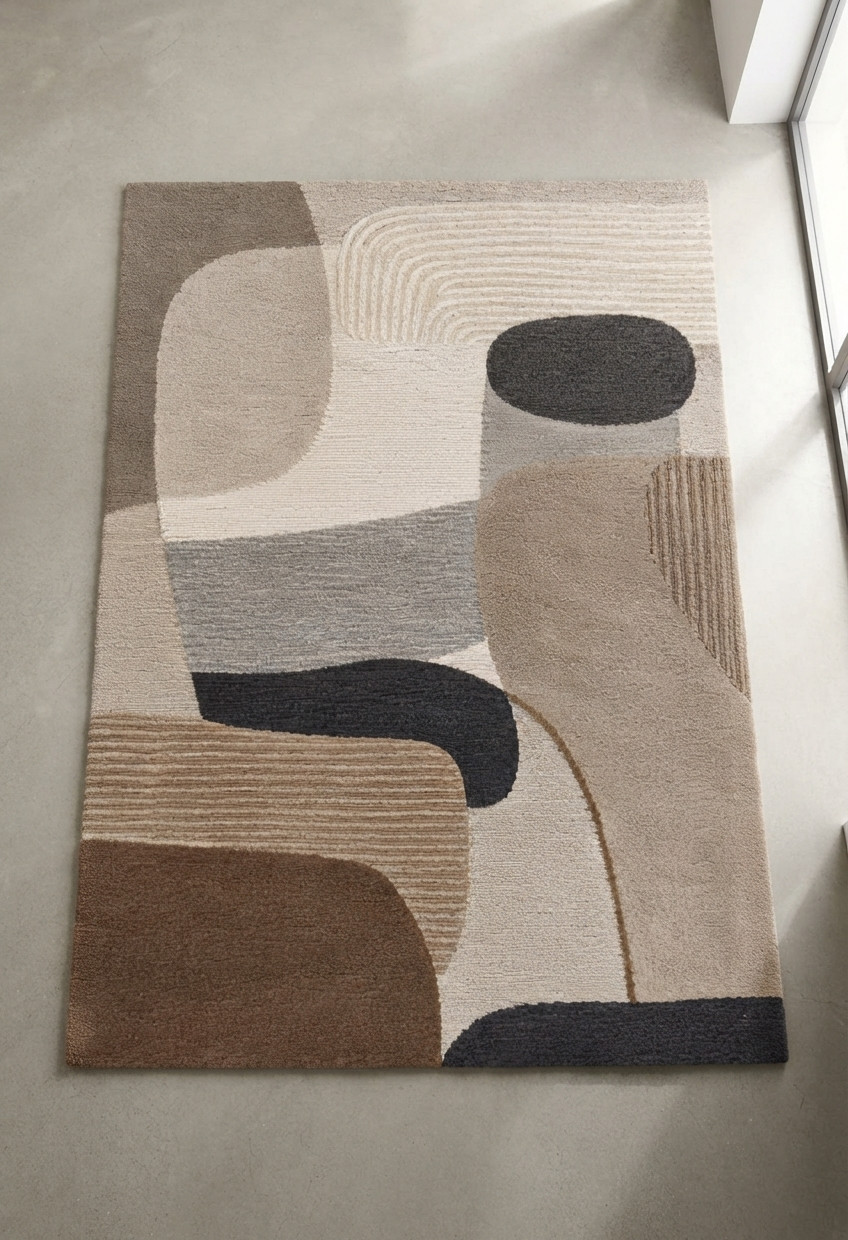 Modern Abstract Wool Rug 5×8 Geometric Multi Color Retro Area Rug Living Room