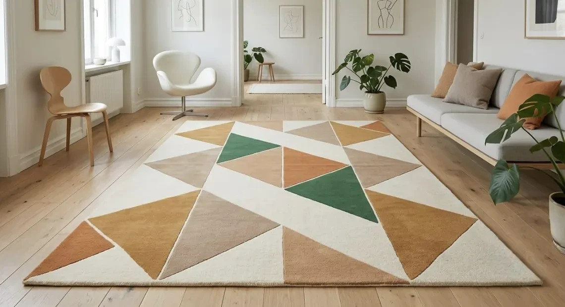 Hand Tufted Wool Area Rug Geometric Abstract Scandinavian Luxury Living Room Rug