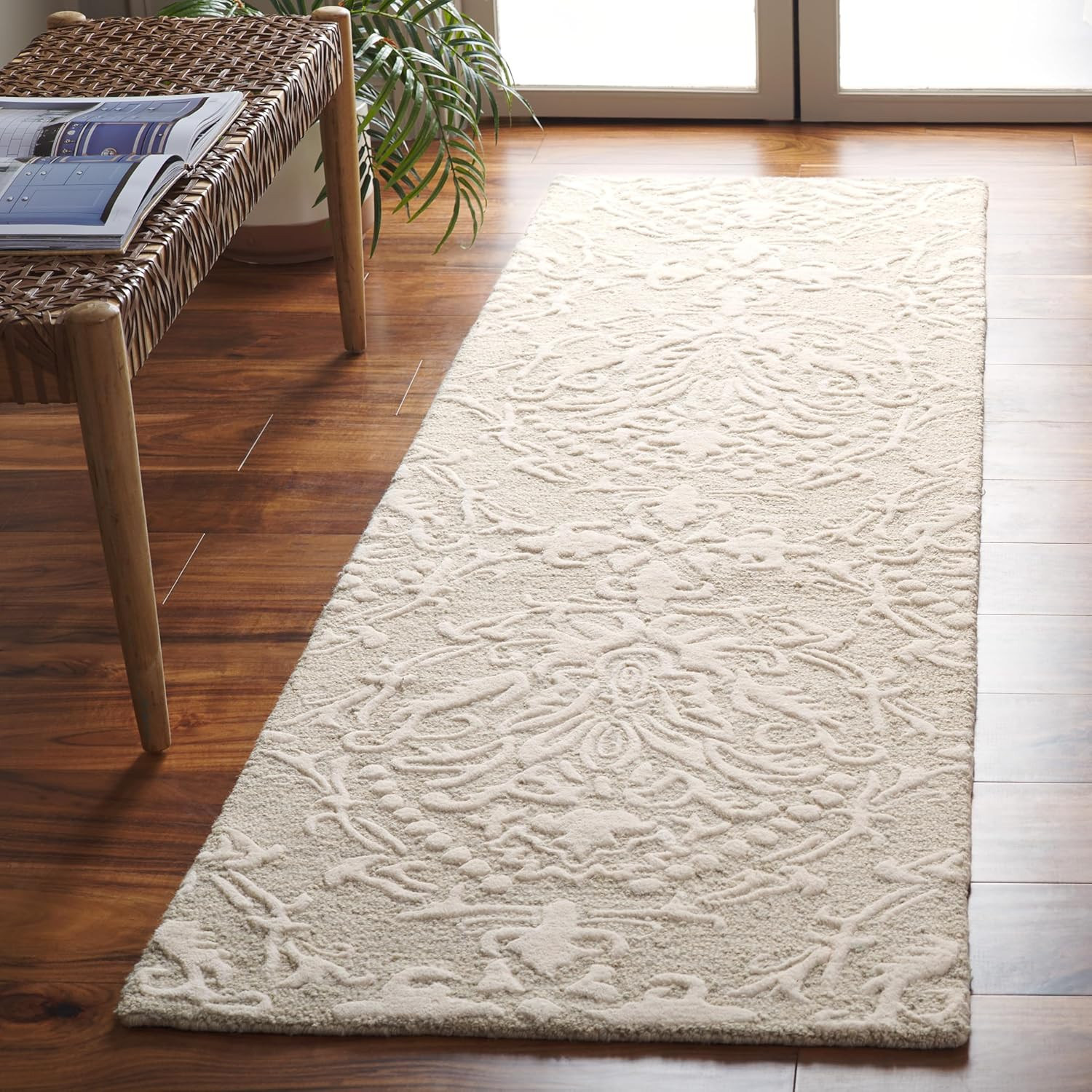 Blossom Collection 2’3″ x 10′ Sage/Ivory Handmade Wool Runner Rug