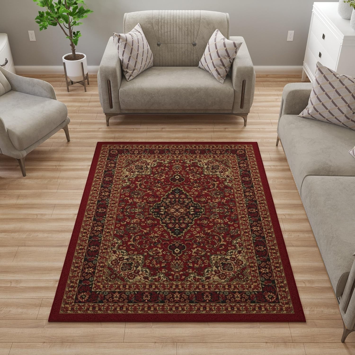 5′ x 6’6″ Area Rug Non Slip Durable Indoor Carpet Red