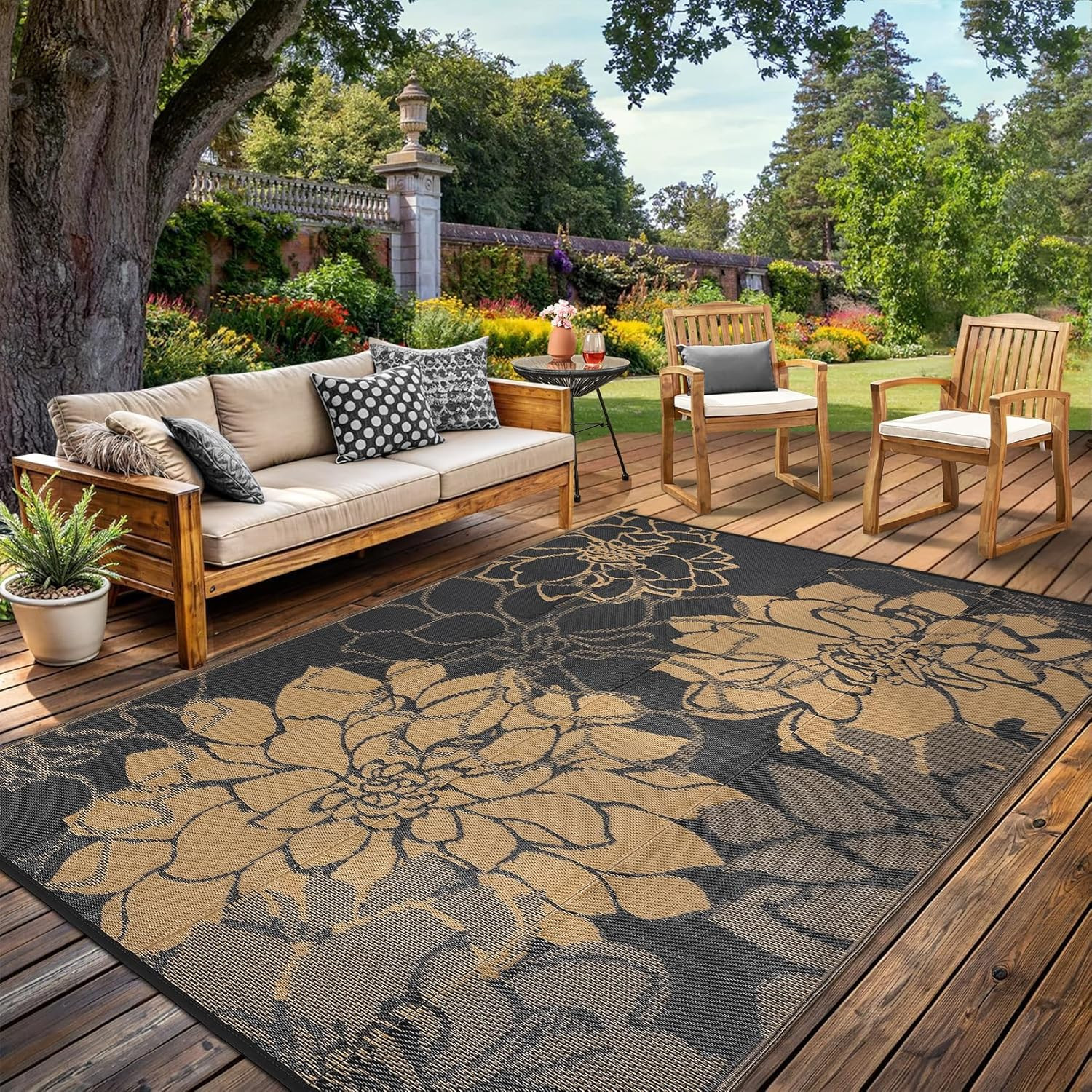 8×10 Outdoor Rug Waterproof Reversible Plastic Straw Patio Camping Mat Brown