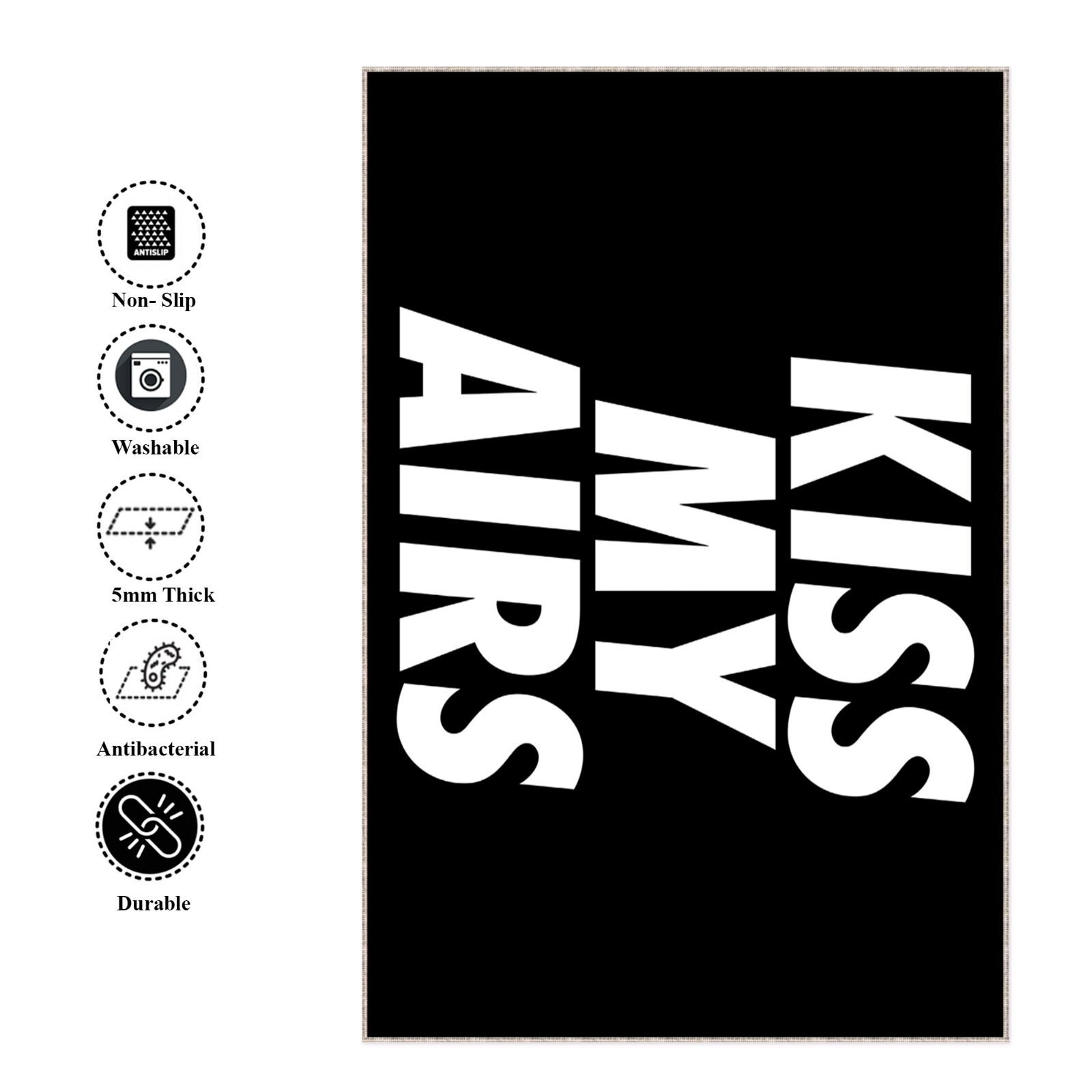 Kiss My Airs, Rug in Black and Multiple Sizes,My Airs, Decor Carpet, Kiss my Air