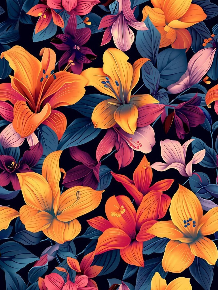 Orange Yellow Purple Floral Pattern Waterproof Rug Rustic Vibrant Deco Home Rugs