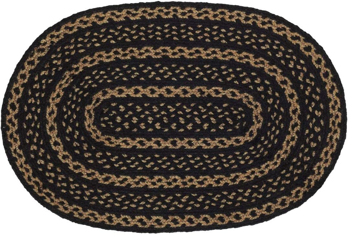 Farmhouse Jute Oval Rug 20X30 Country Braided Flooring, Country Black and Tan
