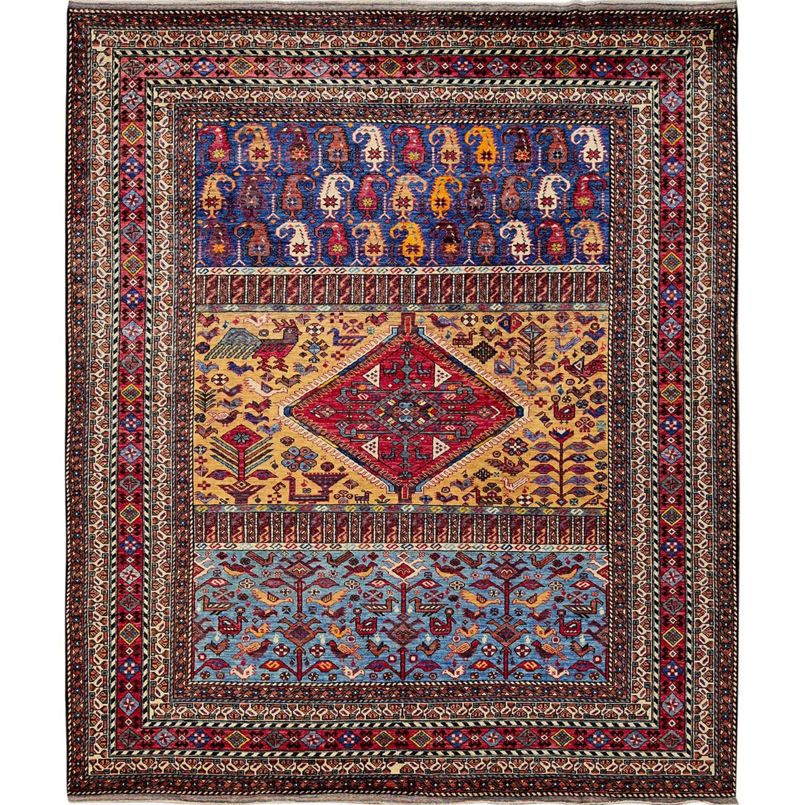 8’7″x10′ Yellow Afghan Ersari with Turkish Knot Hand Knotted 100% Wool Rug R558