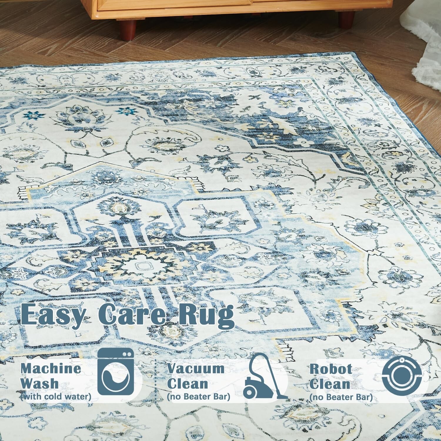 jinchan Area Rug 8×10 Washable Neutral Living Room Non-Slip Rug Vintage Grey