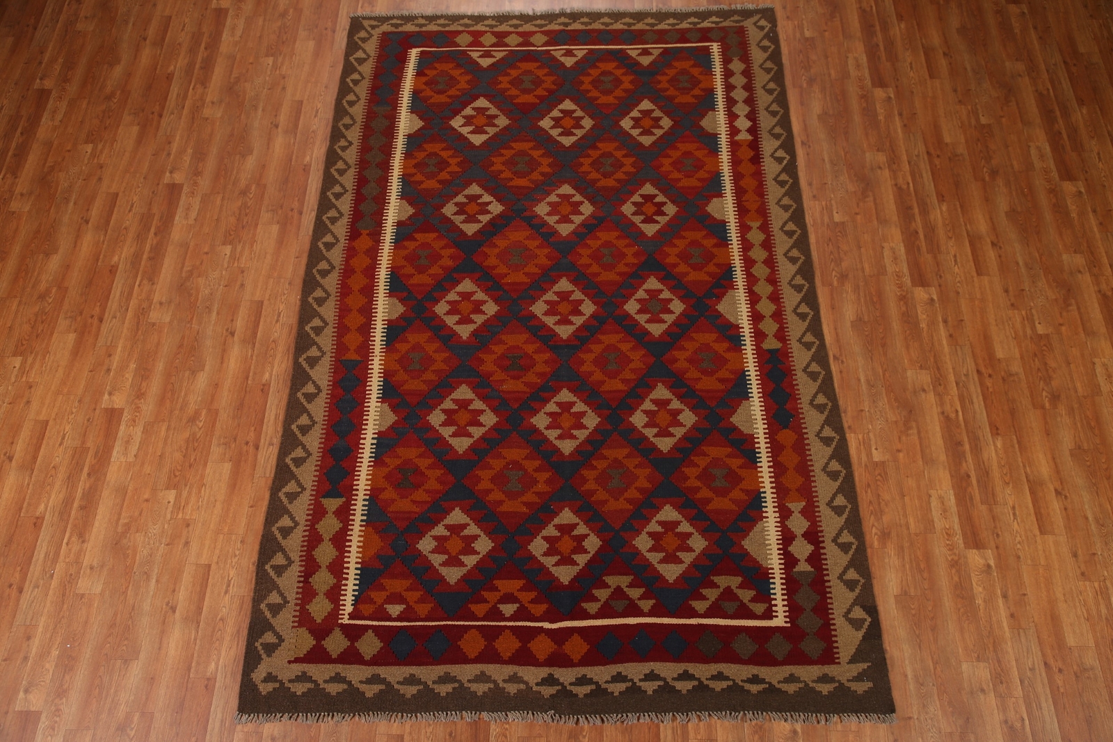 Reversible Kilim Tribal Geometric Area Rug Nature Dye Hand-woven Wool Rug 6’x10′