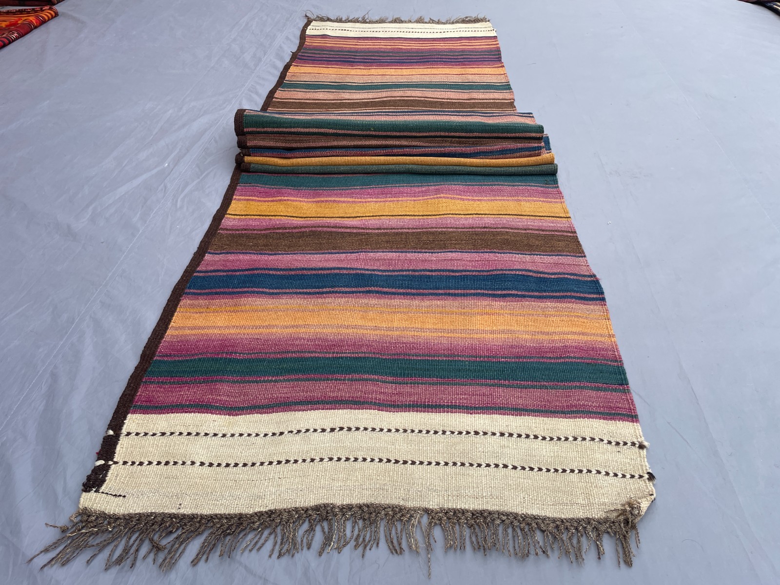 2’10 x 15 Ft Soft Pastel Afghan Kilim Runner Handmade Flatweave Striped Rug Warm