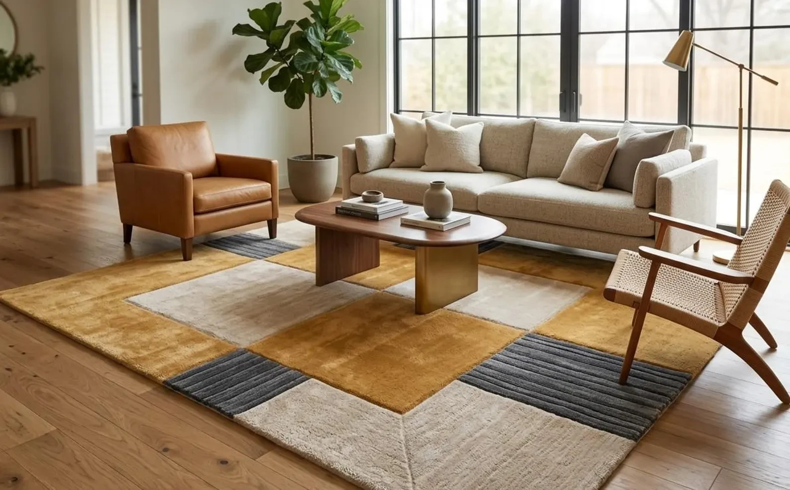 Hand Tufted Modern Geometric Wool Area Rug, Luxury Contemporary Abstract Carpet.