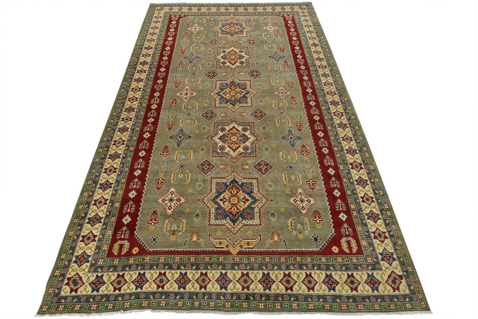 Kazak Rug 10′ x 16’3” Gray Wool Traditional Hand-Knotted Oriental Carpet