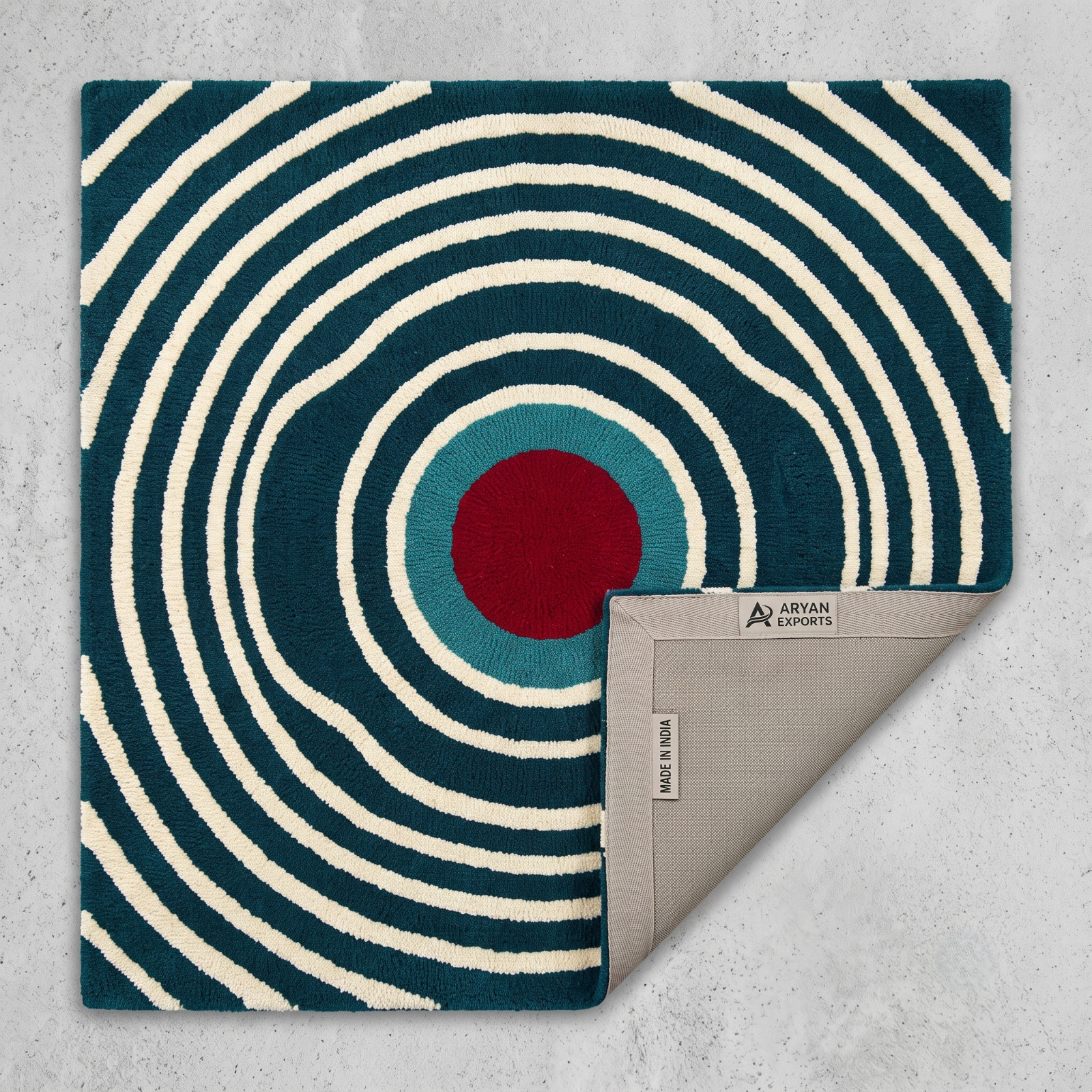 4×6 Blue Hand Tufted Wool Abstract Area Rug Modern Designer Carpet Custom Size