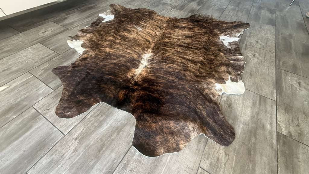 Cowhide Rug Brindle Tricolor 62″x69″ (5.2×5.8 ft) | Premium Quality Hide #007