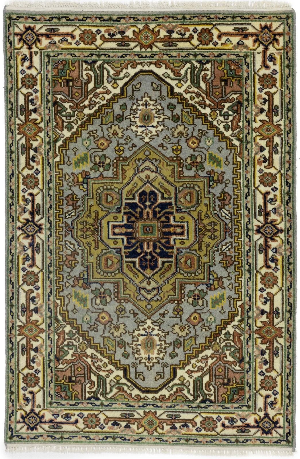 Light Gray Heriz Serapi Oriental Rug Geometric Tribal Farmhouse Carpet 4X6 ft