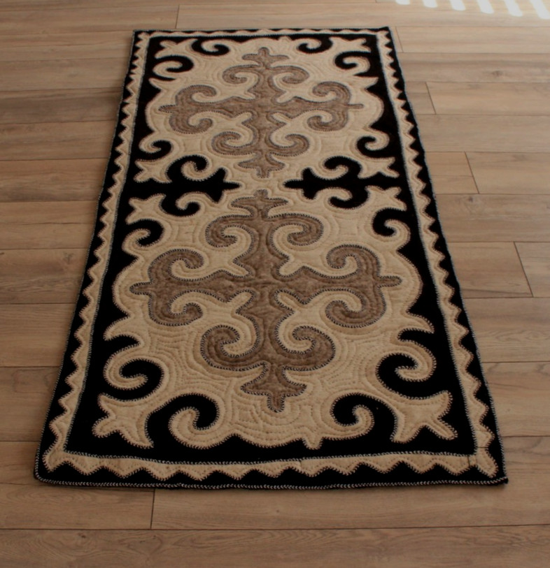 Handmade Area Rug SHYRDAK Traditional Kyrgyz Wool Felt Carpet Black White Gray