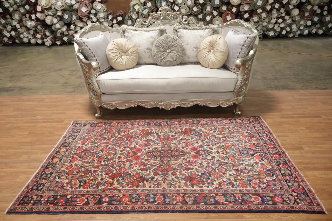 5×7 Hand-Knotted Medallion Wool Area Rug in Red & Ivory Hues