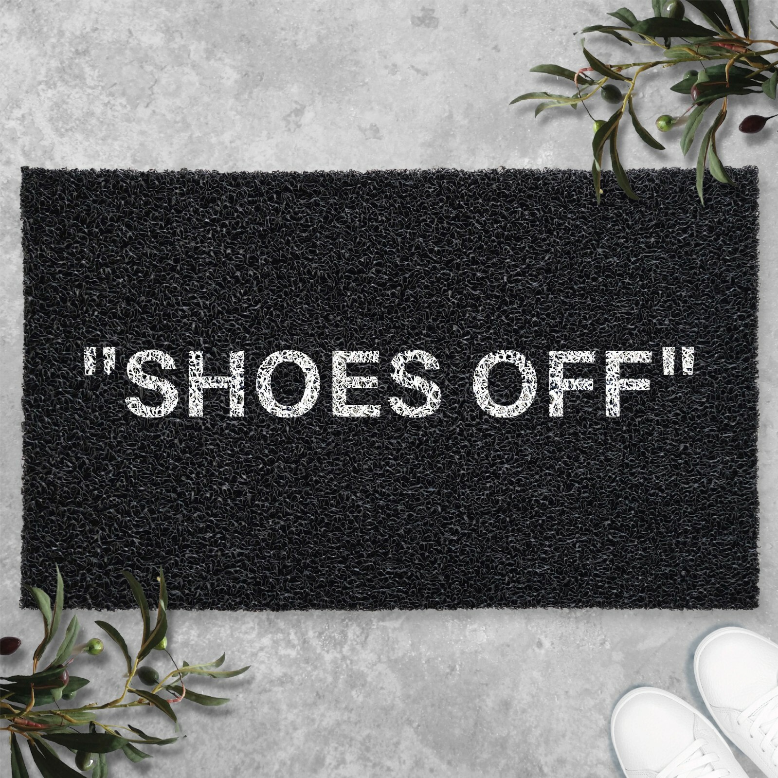 SHOES OFF Black White Hype Doormat, Welcome Funny PVC Door Mat, Keep Off Rug