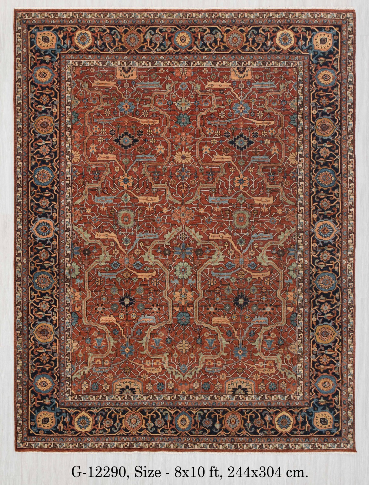 Rust Navy Vintage Persiann Reproduction Fine Hand Knotted Wool MULTIPLE SIZE Rug