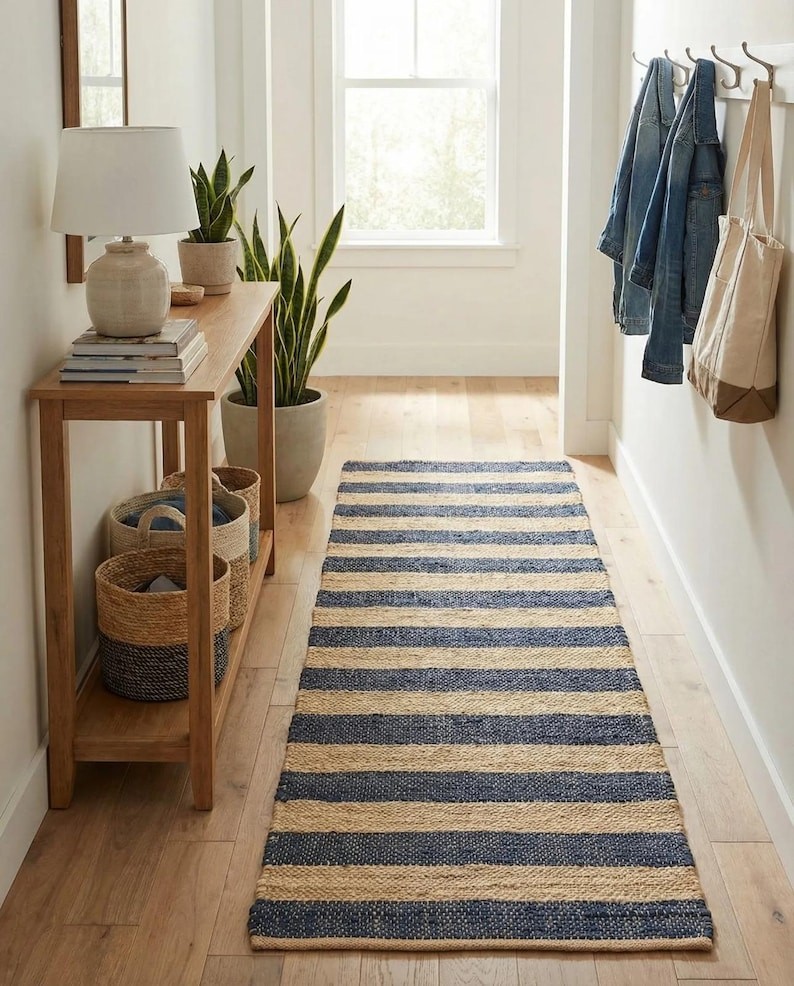 2×6,2×20 Handmade Tufted Hemp Jute Runner, Hand loom Hemp Area Rug ,Hallway Deco