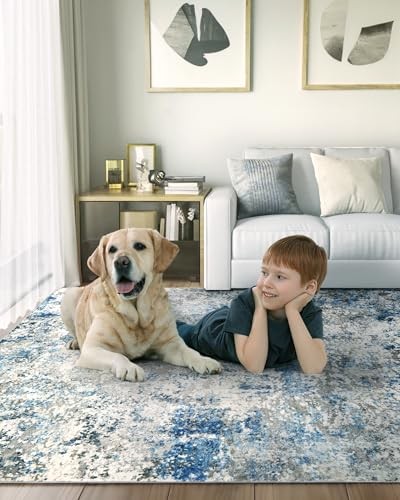 Area Rug for Living Room: 10×14 Washable Neutral Abstract Rug for Bedroom