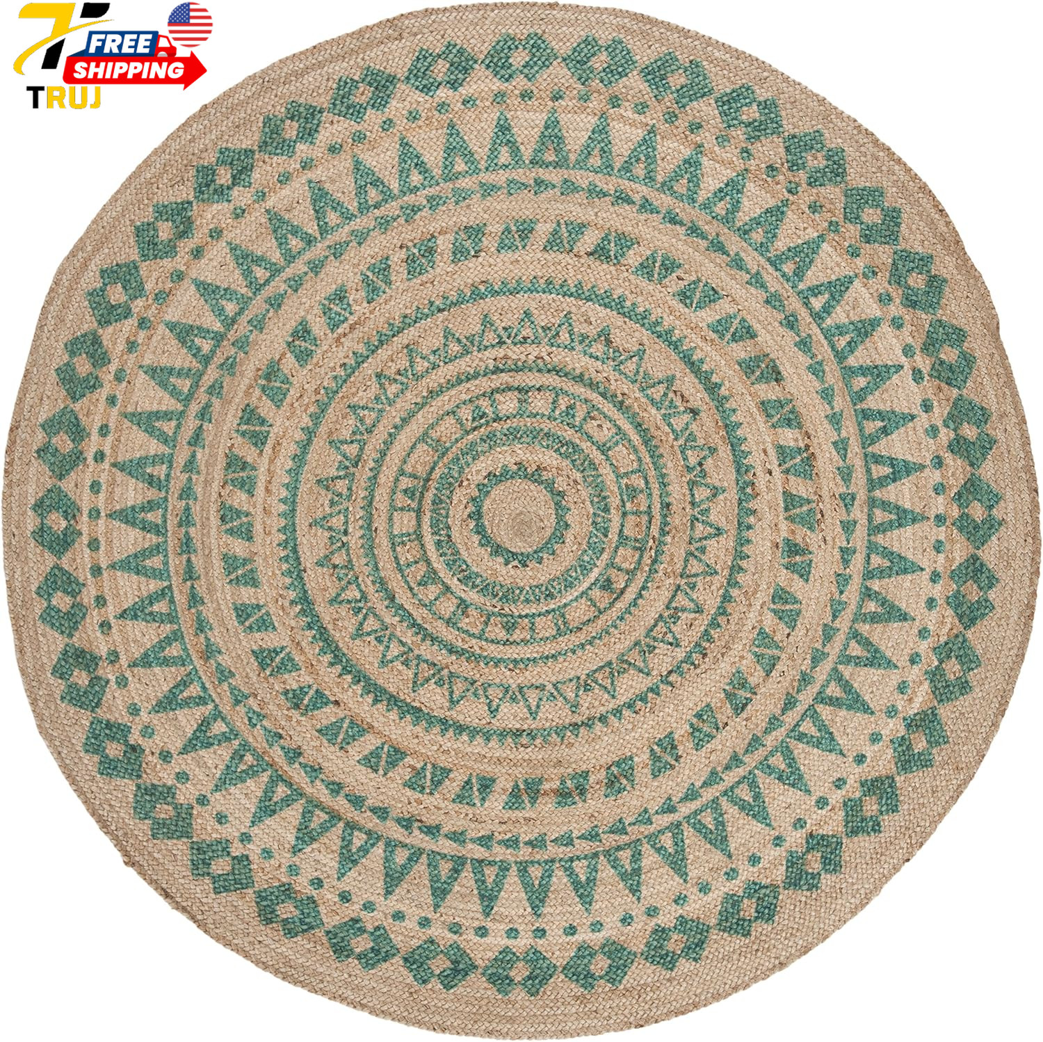 Natural Fiber round Collection 8′ round Teal NF802E Handmade Boho Mandala Braide