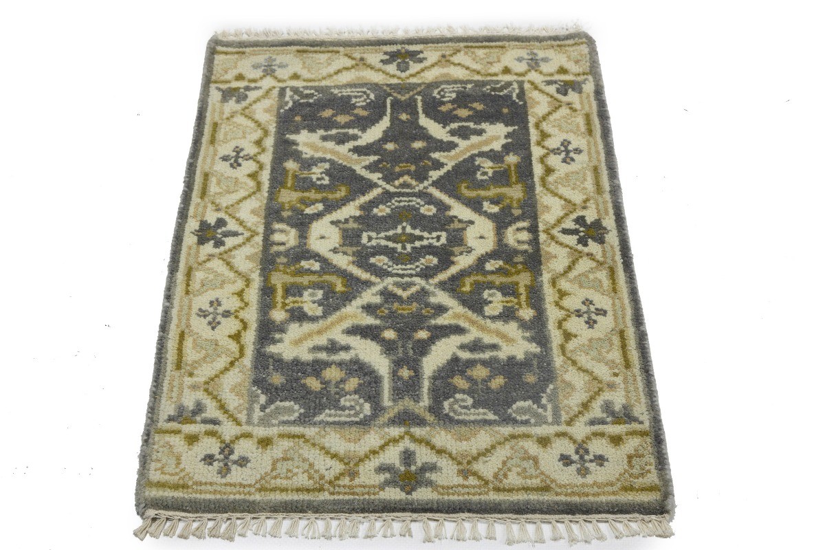 2X3 ft Handmade Floral Classic Oushak Rug Gray Oriental Bathroom Bedroom Carpet