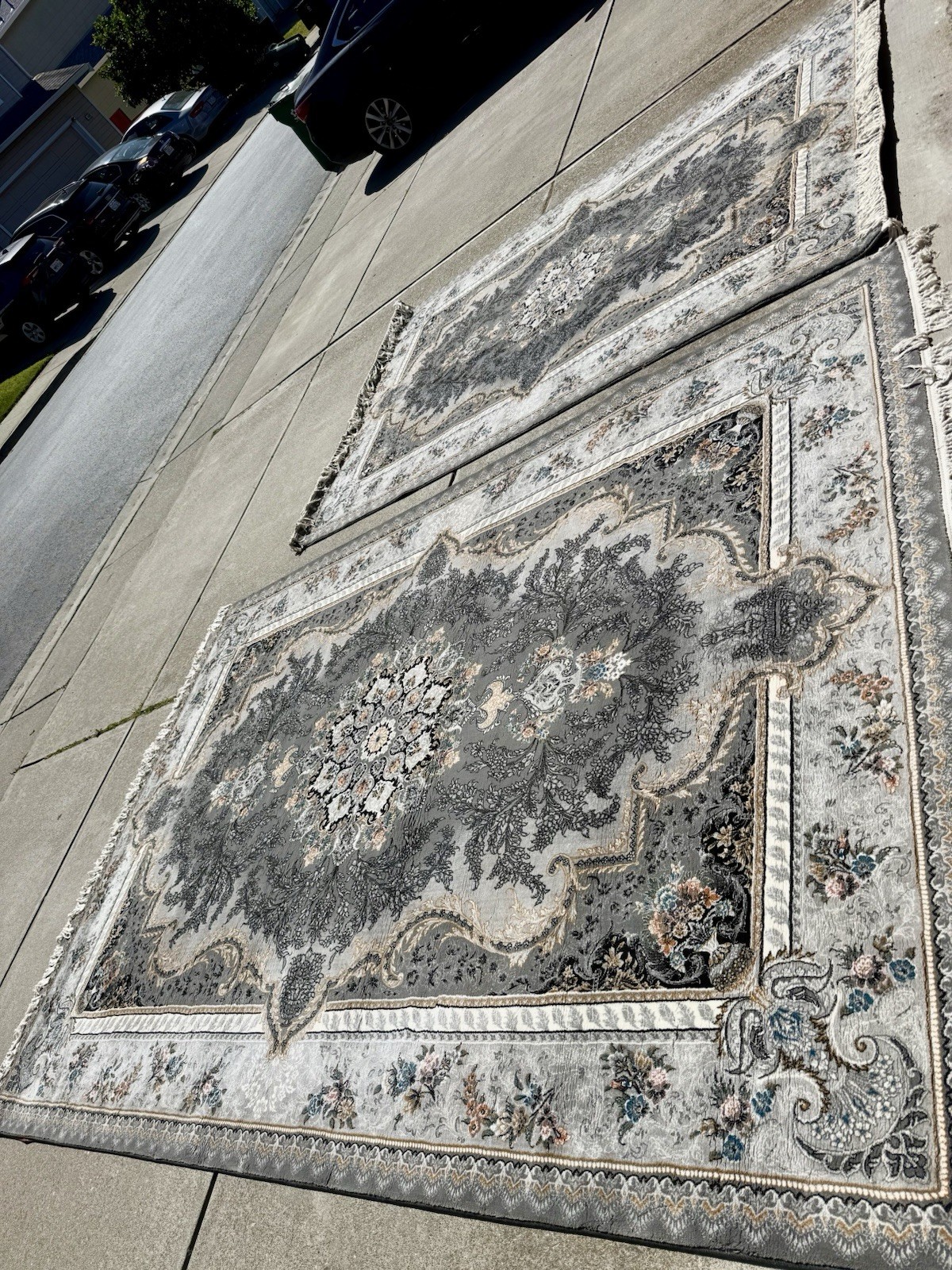 Traditional Medallion Area Rug Gray White Beige Black Rectangle Living Room