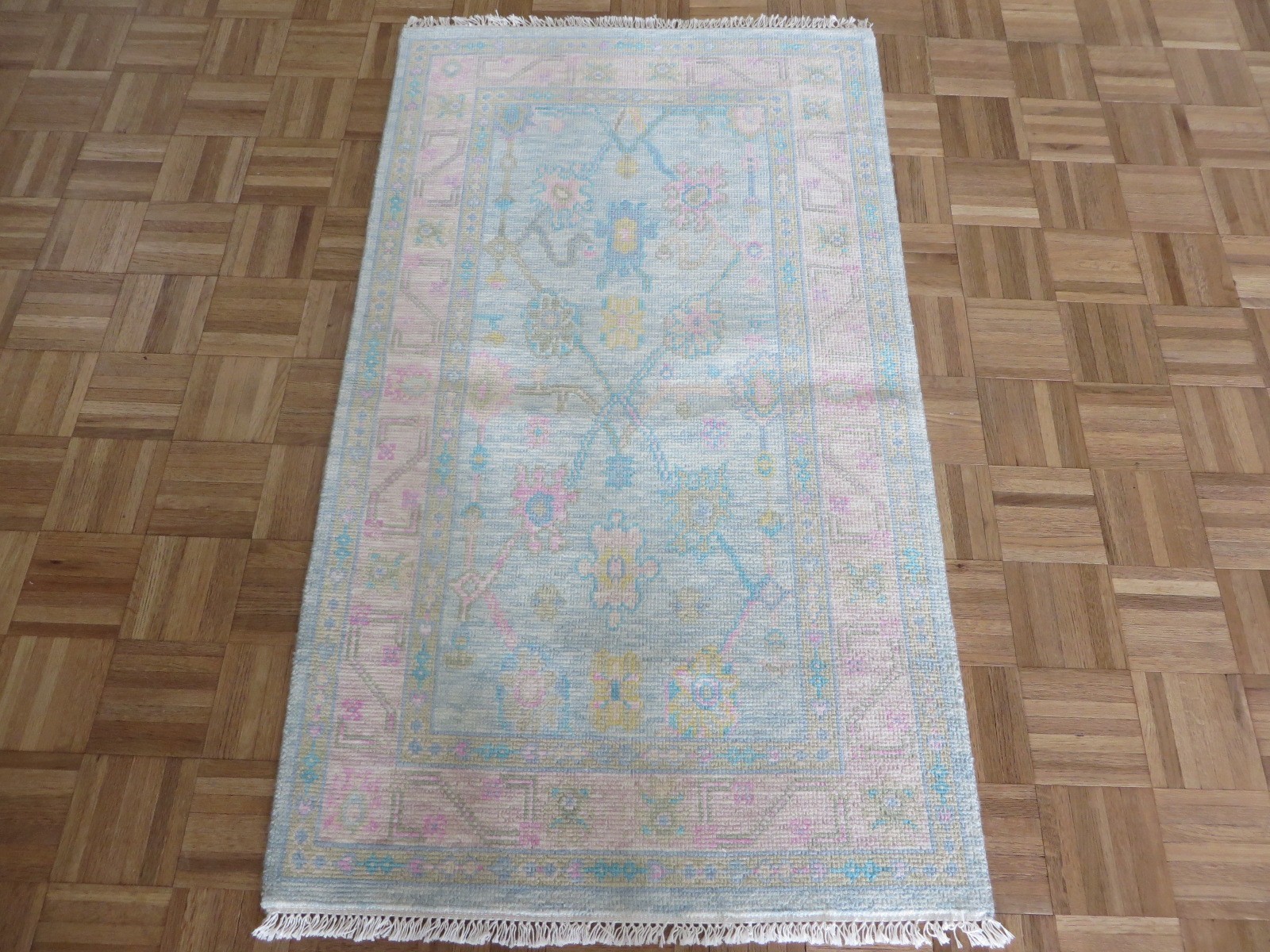 3 X 5’2 Hand Knotted Sky Blue Modern Oushak Oriental Rug G16240