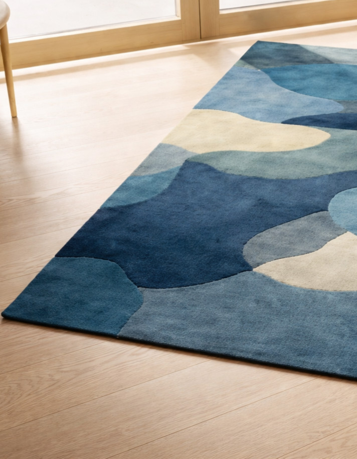 Ocean drift abstract blue & ivory modern art area rug for contemporary living .